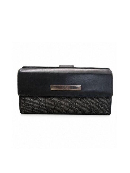 Gucci Handbags - Gucci GG Canvas Leather Long Wallet Black Bifold Snap Flap Women's